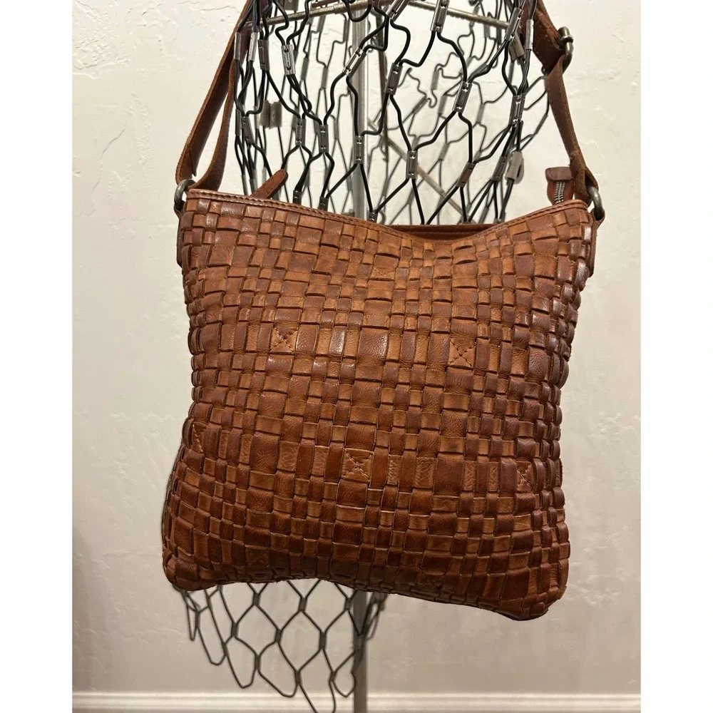 Valenca Holland Woven Leather Crossbody Bag Cognac Brown Boho Shoulder Bag